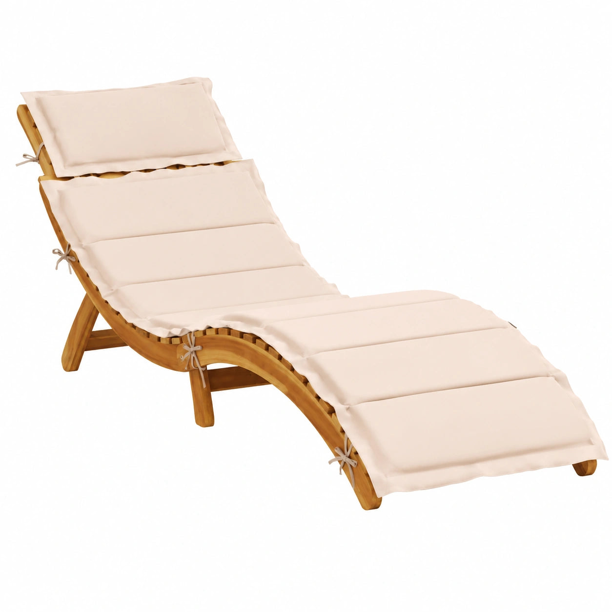Chaise longue en bois d'acacia avec coussin beige