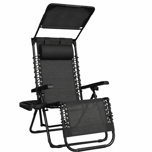 Chaise Longue Pliable avec Dossier R¨¦glable et Pare-Soleil