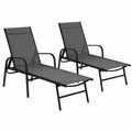 Lot de 2 chaises longues de jardin inclinables en acier et toile gris anthracite