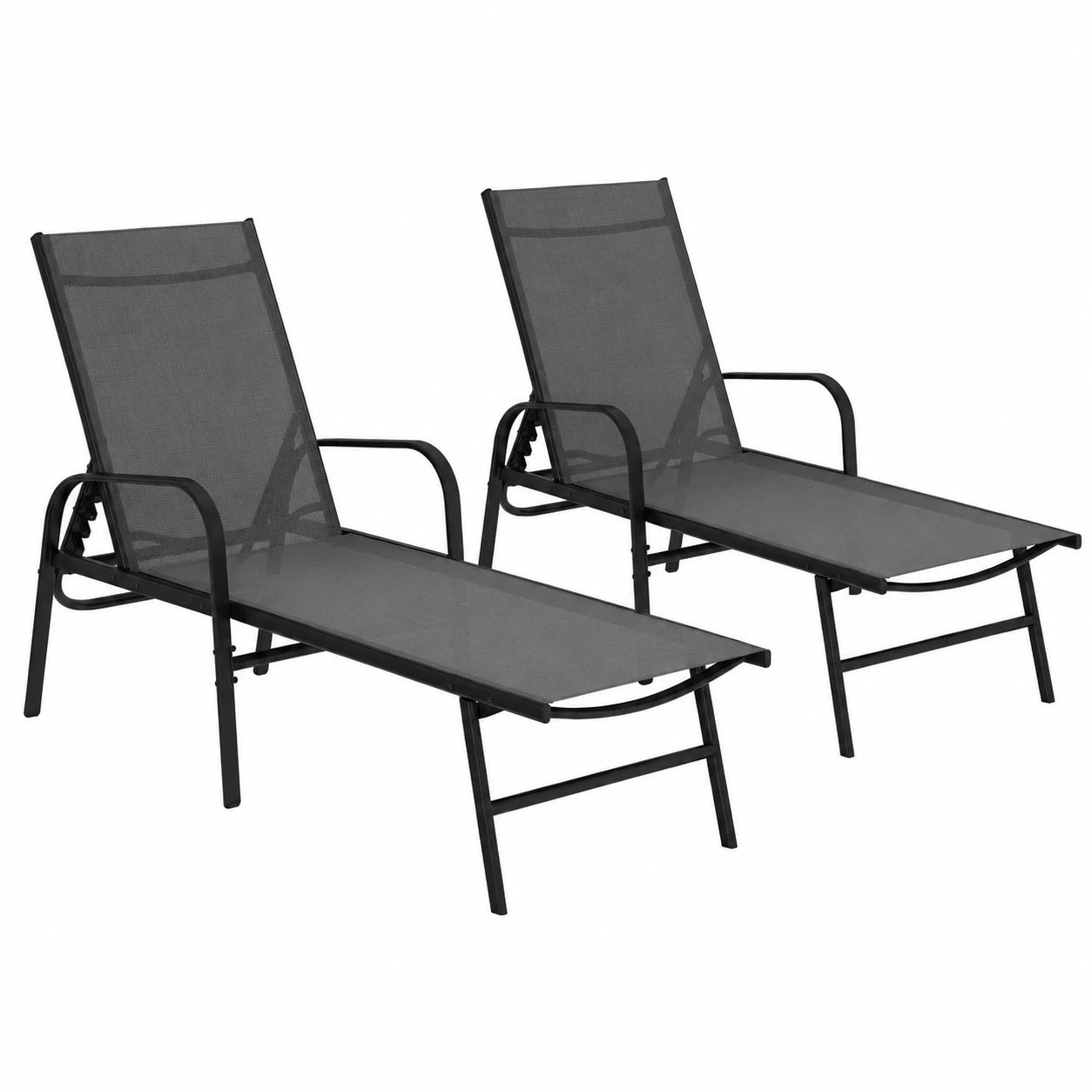 Lot de 2 chaises longues de jardin inclinables en acier et toile gris anthracite