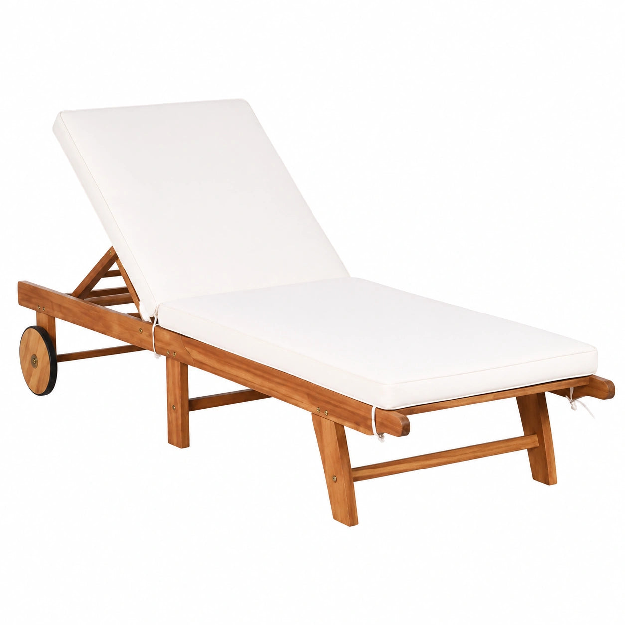 Chaise Longue Extérieure Bois avec Coussin Amovible et Roulettes