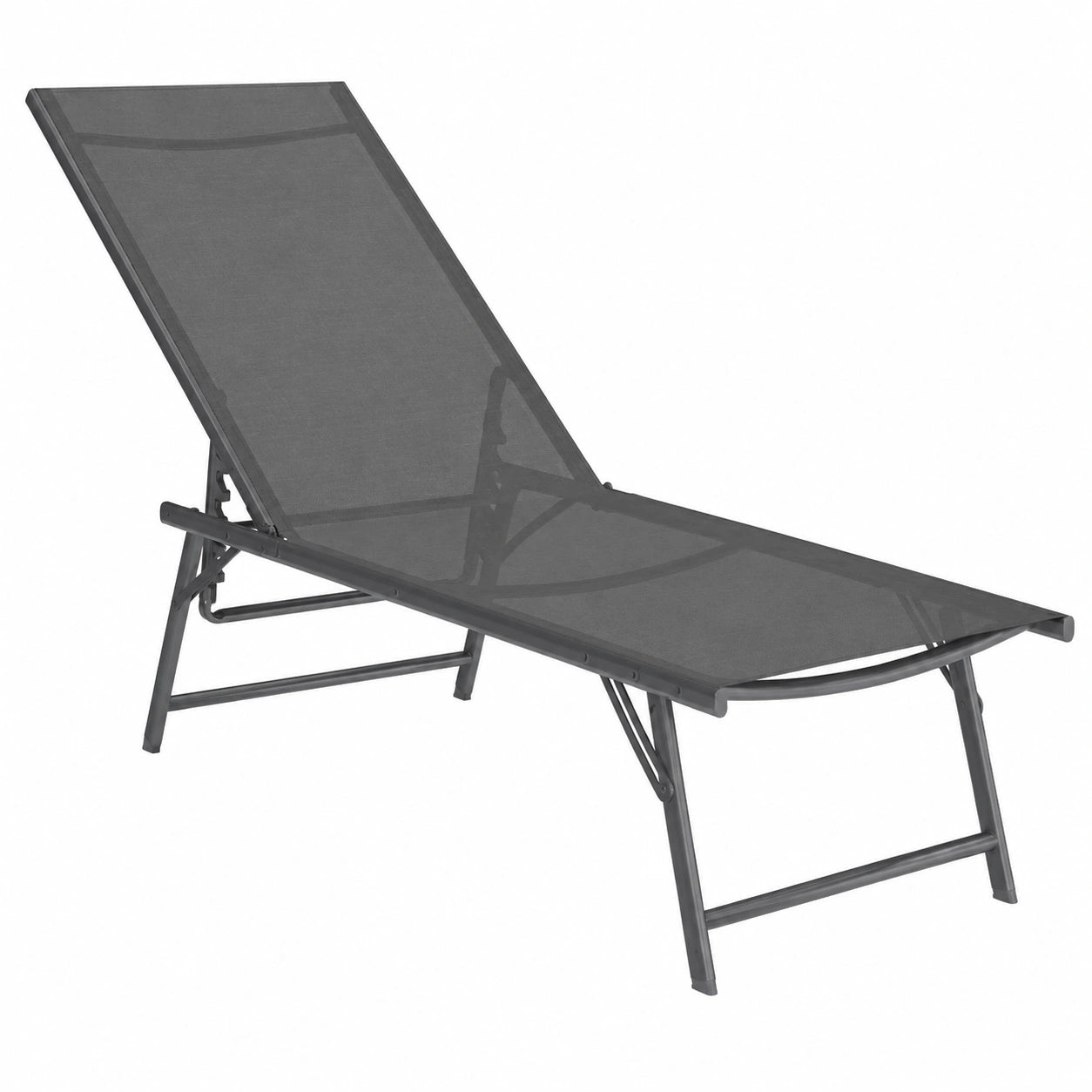 Lot de 2 chaises longues de jardin inclinables en acier et toile grise