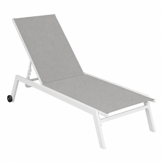 Lot de 2 Chaises Longues en Aluminium Blanc et Textil¨¨ne Taupe
