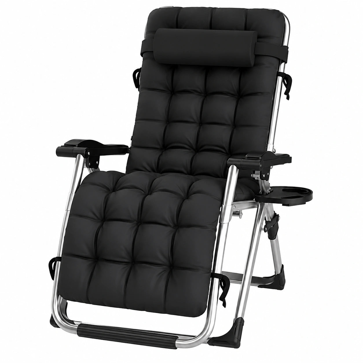 Chaise longue inclinable extérieure avec porte-gobelet, transat réglable pour jardin, supporte jusqu'à 200 kg