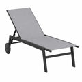 Transat de Jardin Réglable 6 Positions avec Roulettes, Tissu Respirant, Structure Métallique, Charge 150 kg