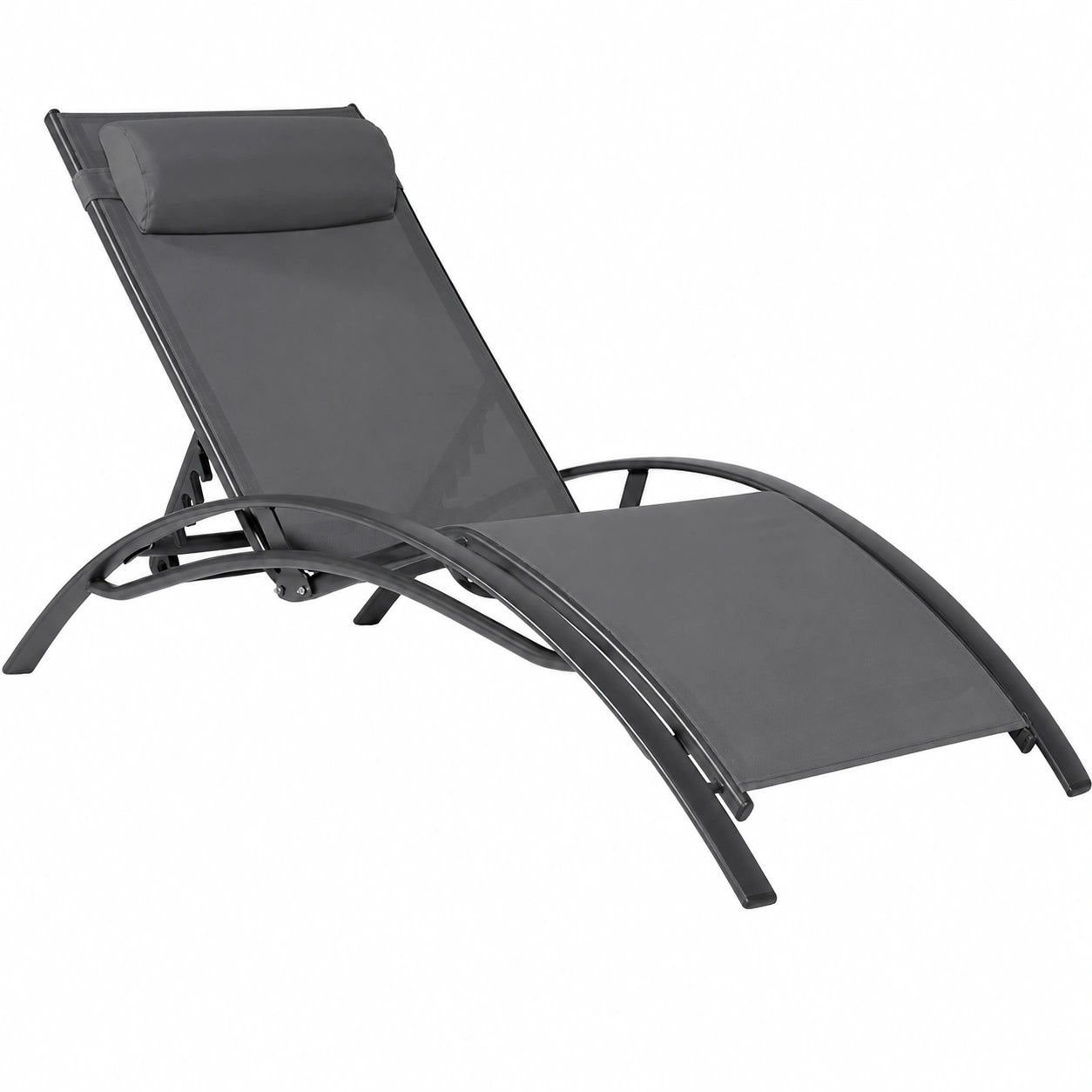 Lot de 2 chaises longues multi positions en textilène gris pour extérieur