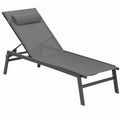 Lot de 2 chaises longues de jardin inclinables en aluminium gris et noir