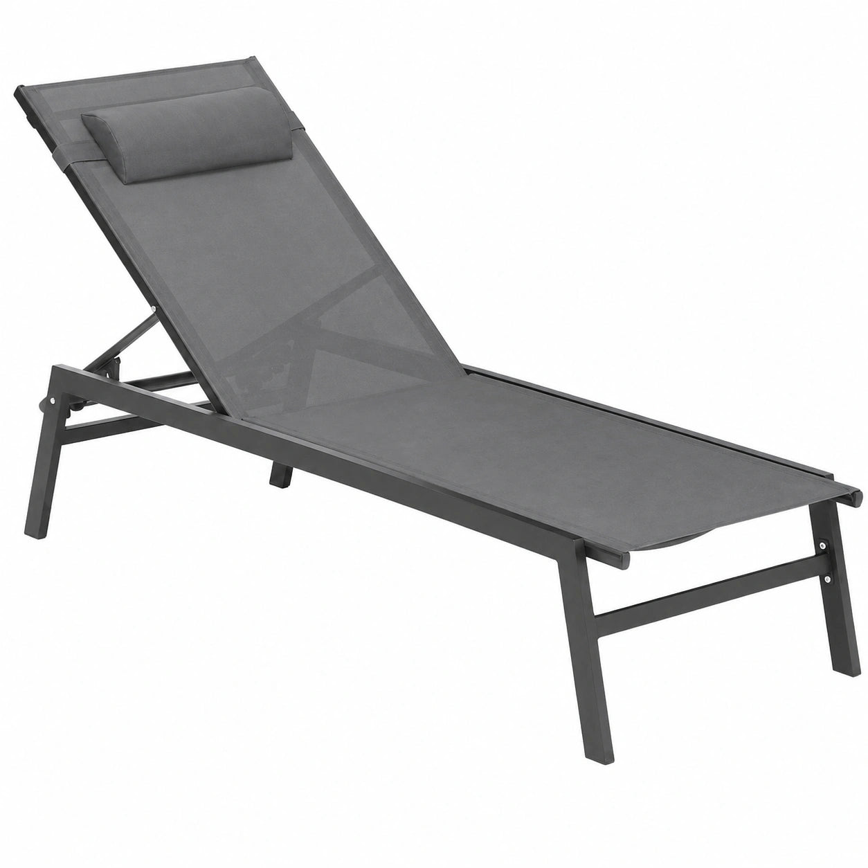 Lot de 2 chaises longues de jardin inclinables en aluminium gris et noir