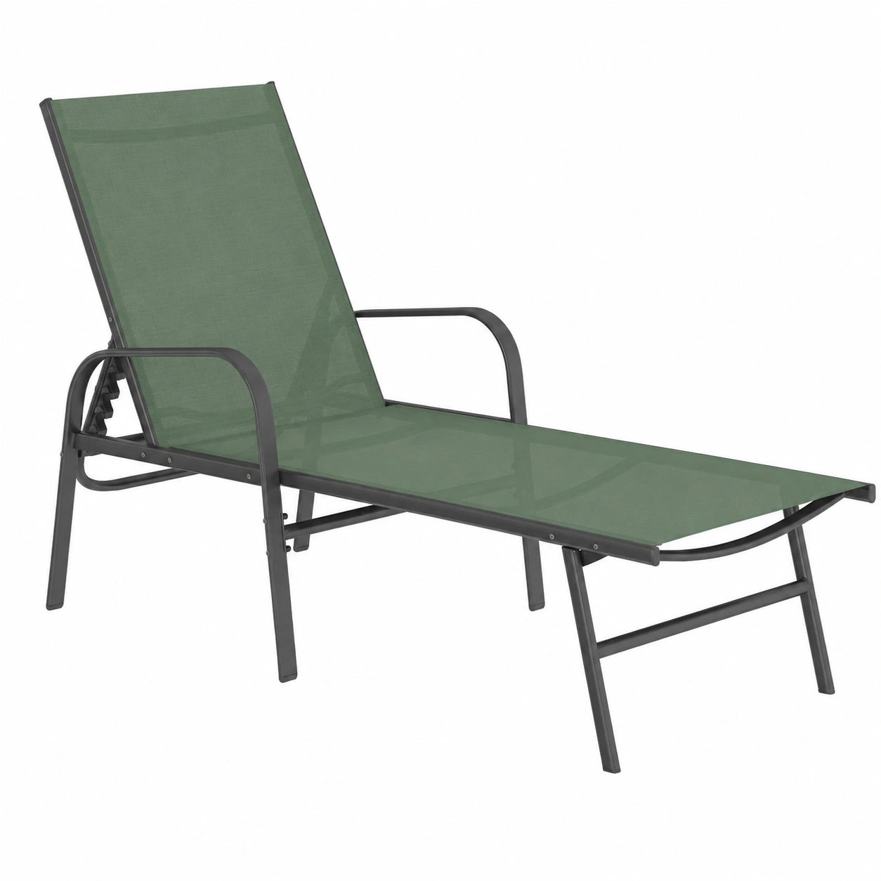 Lot de 2 chaises longues de jardin inclinables en acier et toile verte