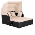 Chaise Longue Double avec Pare-Soleil, Rotin PE et Table Basse