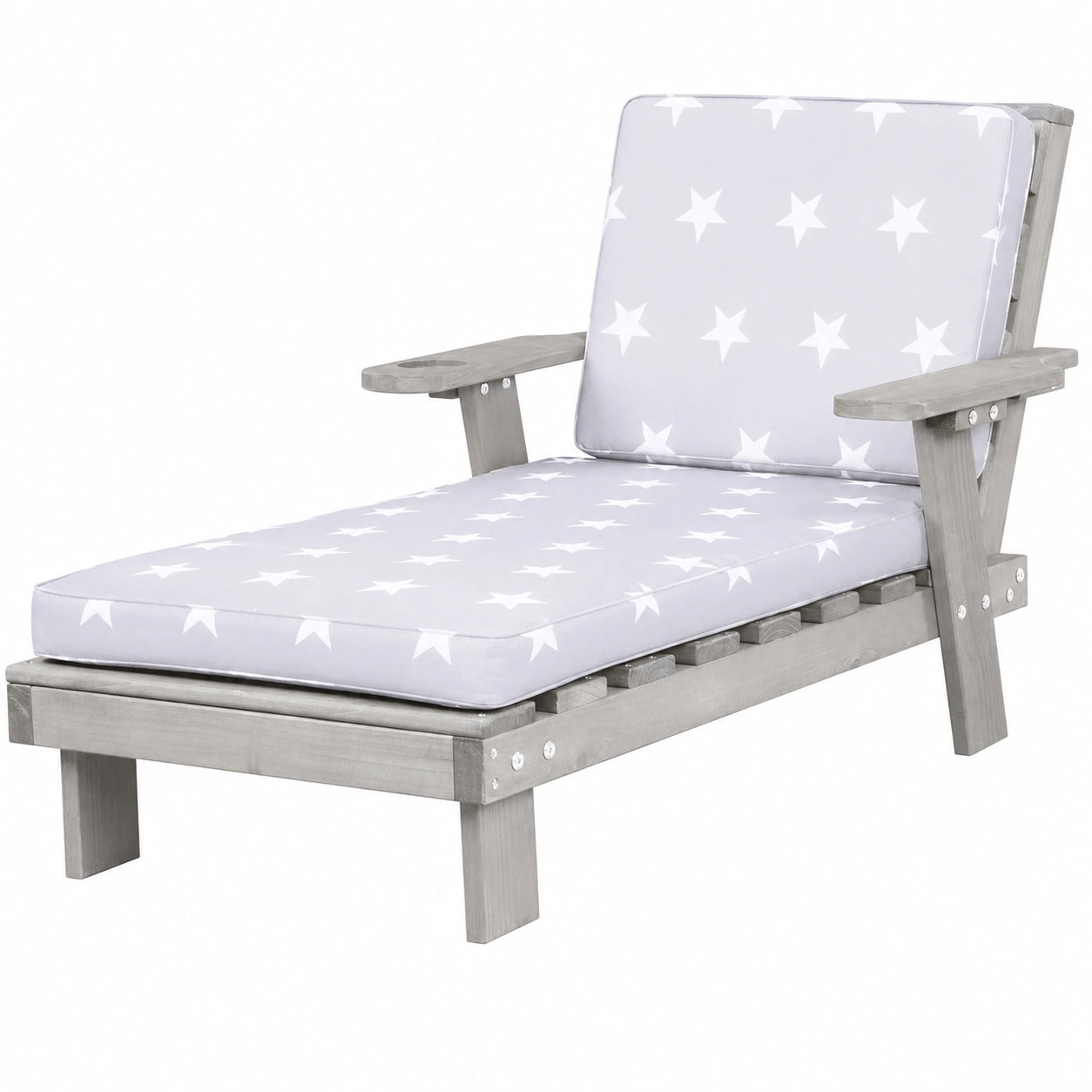 Chaise Longue Enfant avec Coussin Amovible et Porte-Gobelet, Résistante aux Intempéries