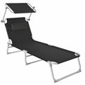 Ensemble de 2 chaises longues pliantes avec pare-soleil pour extérieur