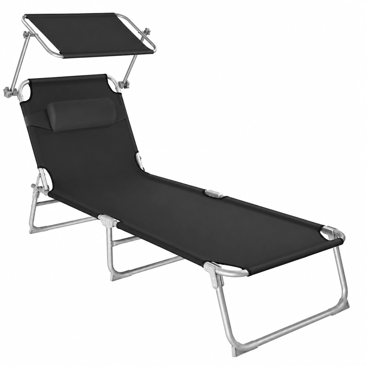 Ensemble de 2 chaises longues pliantes avec pare-soleil pour extérieur