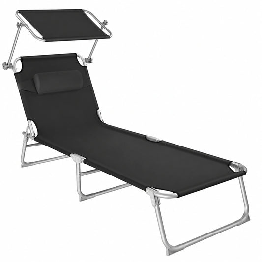 Ensemble de 2 chaises longues pliantes avec pare-soleil pour ext¨¦rieur