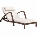 Chaise Longue en Résine avec Dossier Réglable et Accoudoirs, pour Jardin et Terrasse, Marron Beige