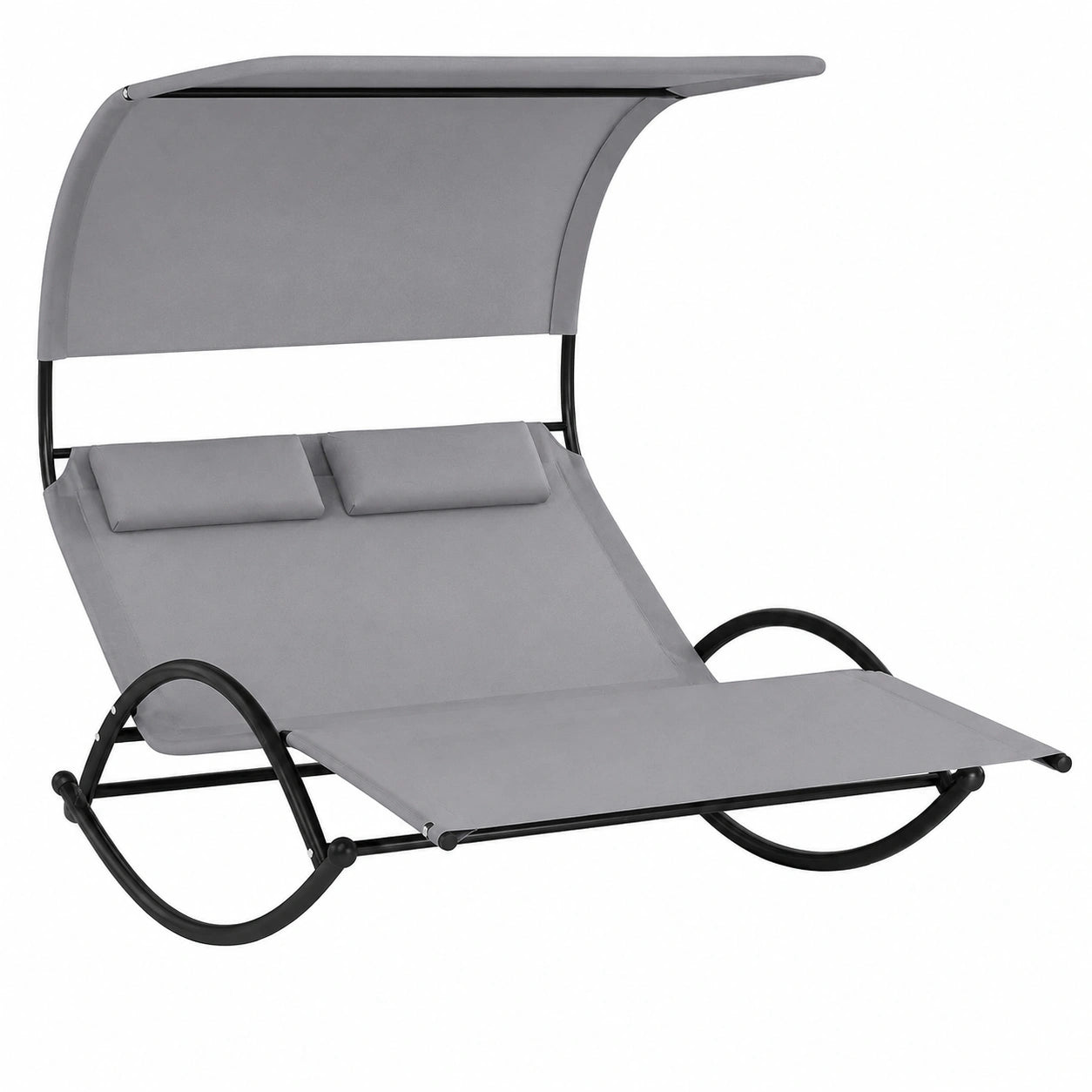 Chaise longue à bascule 2 personnes avec auvent et oreillers pour jardin