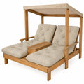 Chaise longue double en bois pour enfants avec porte-gobelet et pare-soleil, pour jardin