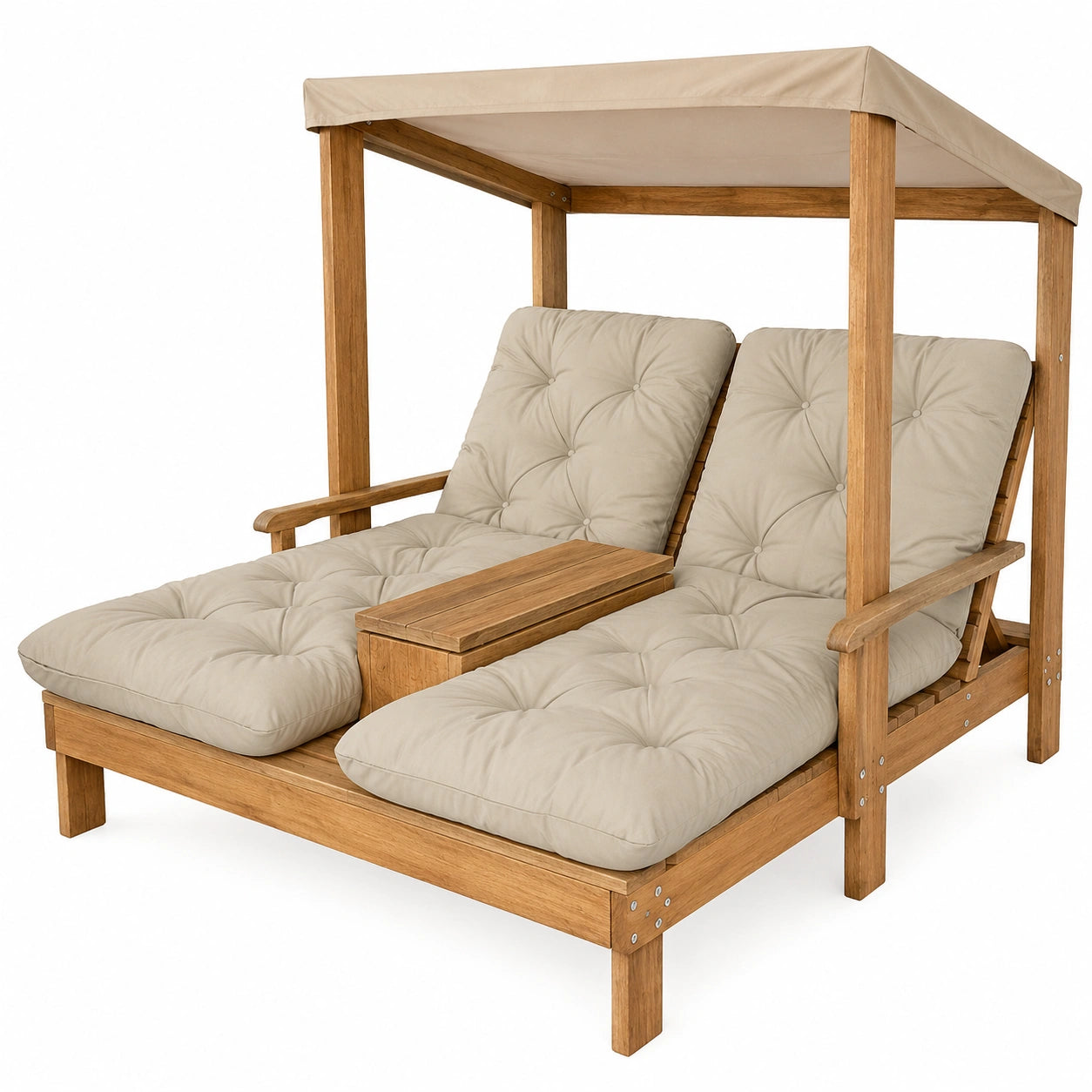 Chaise longue double en bois pour enfants avec porte-gobelet et pare-soleil, pour jardin