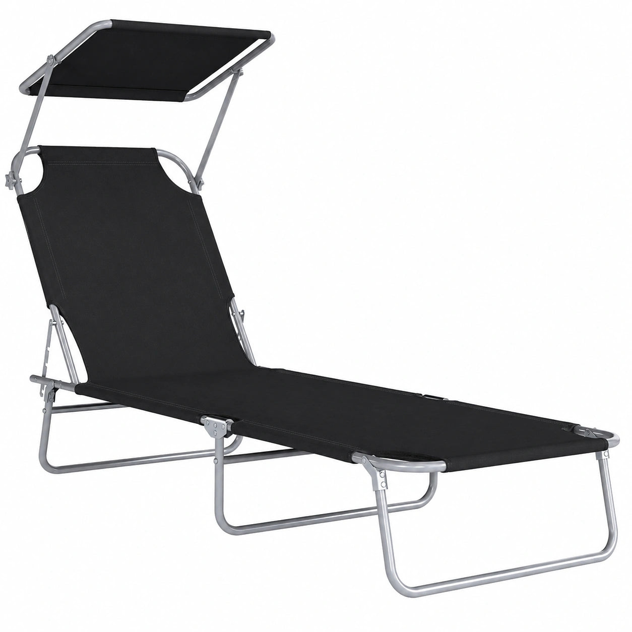 Chaise Longue Pliable Confortable avec Dossier Réglable et Pare-Soleil