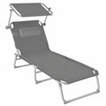 Ensemble de 2 chaises longues pliantes avec pare-soleil et appuie-tête - Chaise de plage inclinable pour jardin et camping - Gris
