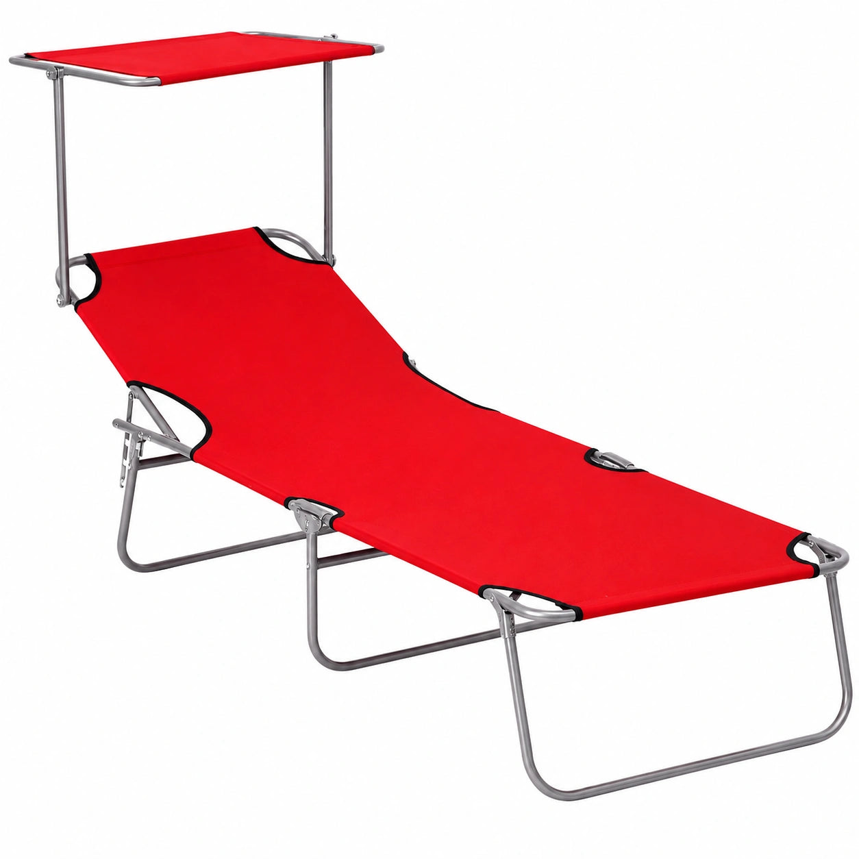 Chaise Longue Pliable Confortable avec Dossier Réglable et Pare-Soleil