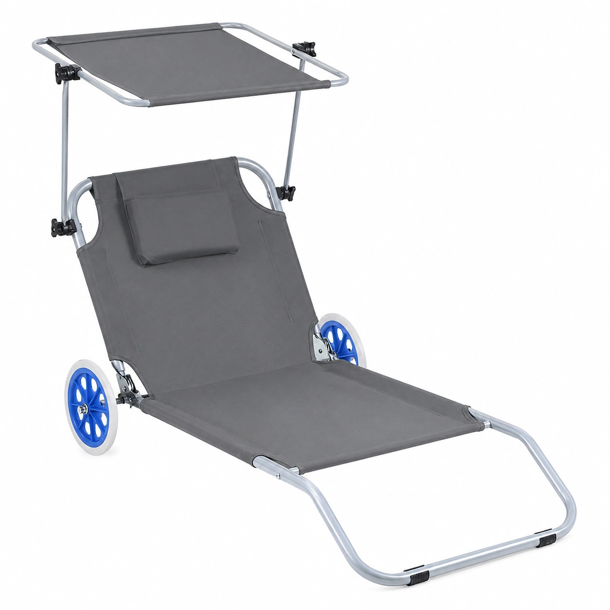 Chaises longues pliables en aluminium avec toit pare-soleil