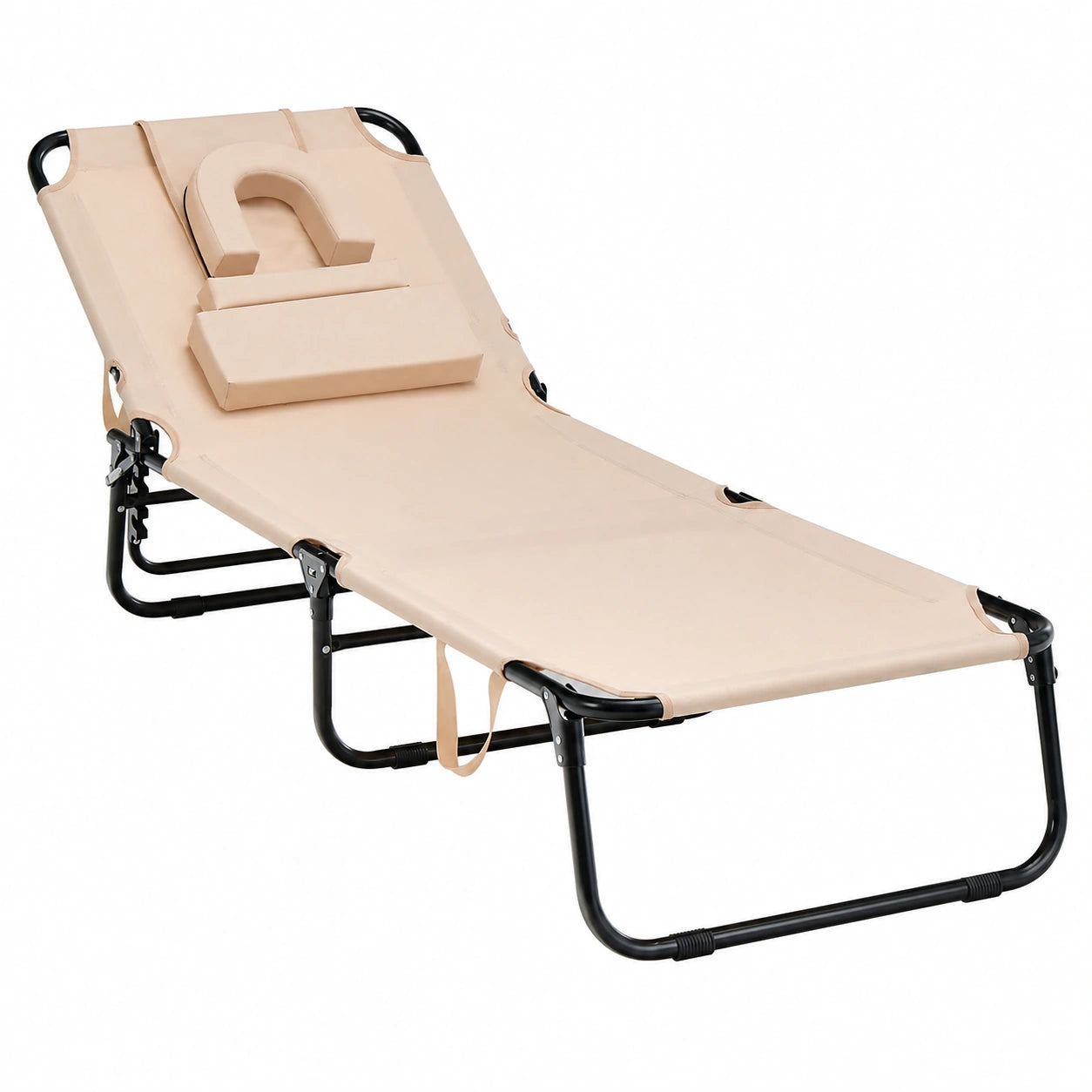 Chaise Longue Pliante Réglable avec Trou pour Visage et Coussins Amovibles