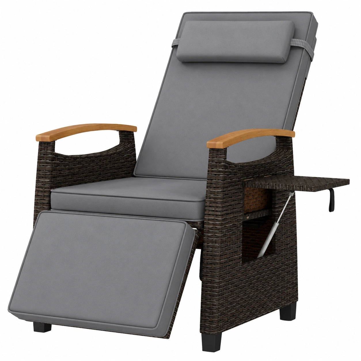 Chaise longue jardin en rotin réglable avec appuie-tête