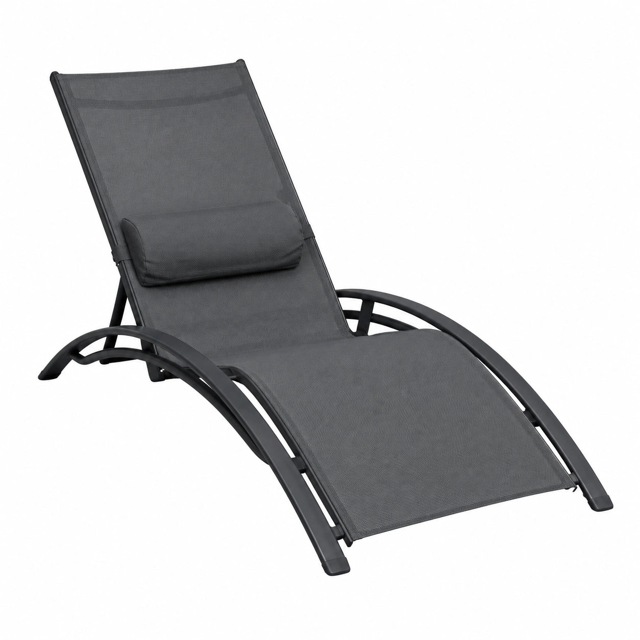Lot de 2 chaises longues en aluminium anti-rouille avec table, réglables 5 positions, avec appuie-tête pour terrasse et piscine