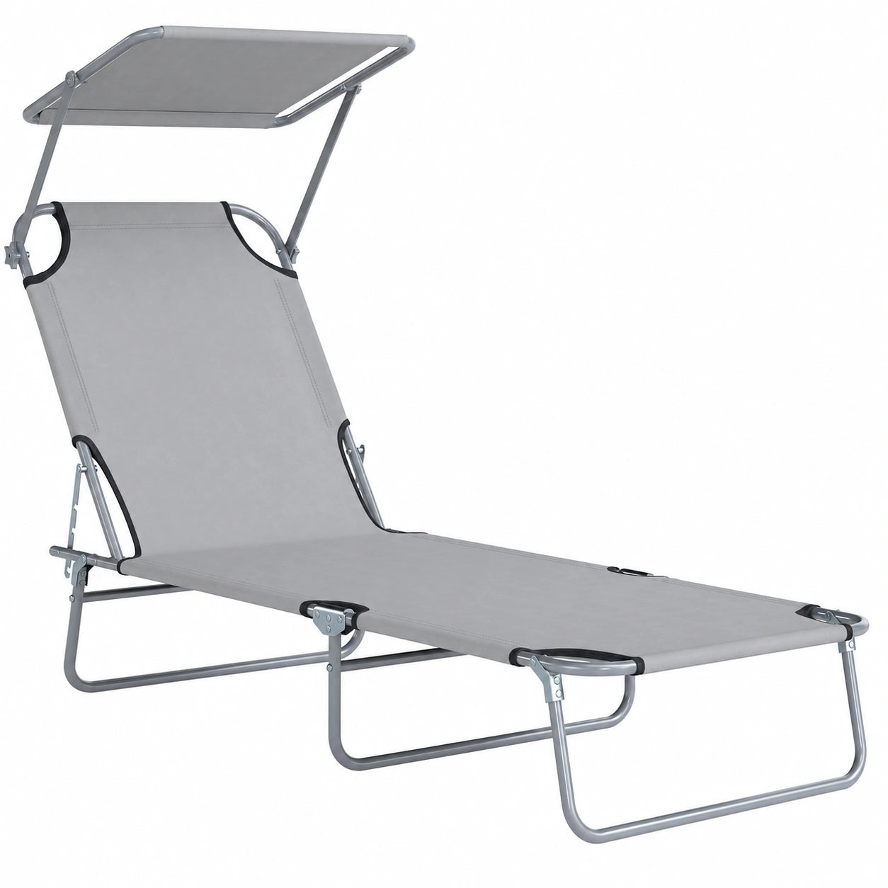 Chaise longue pliable avec dossier réglable et pare-soleil