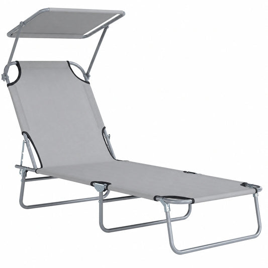 Chaise longue pliable avec dossier r¨¦glable et pare-soleil