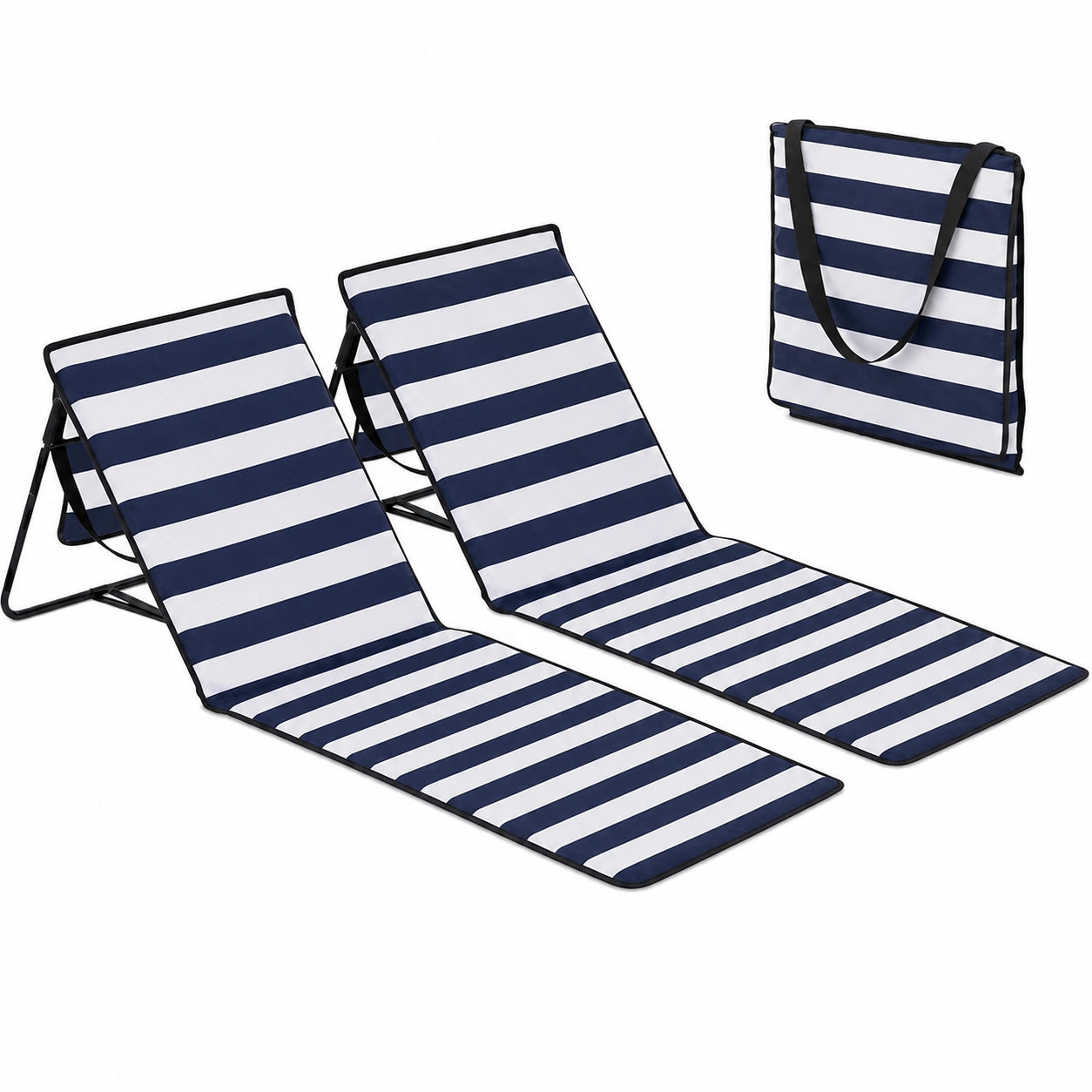 Tapis de Plage Rembourré avec Dossier Inclinable et Sangle de Transport
