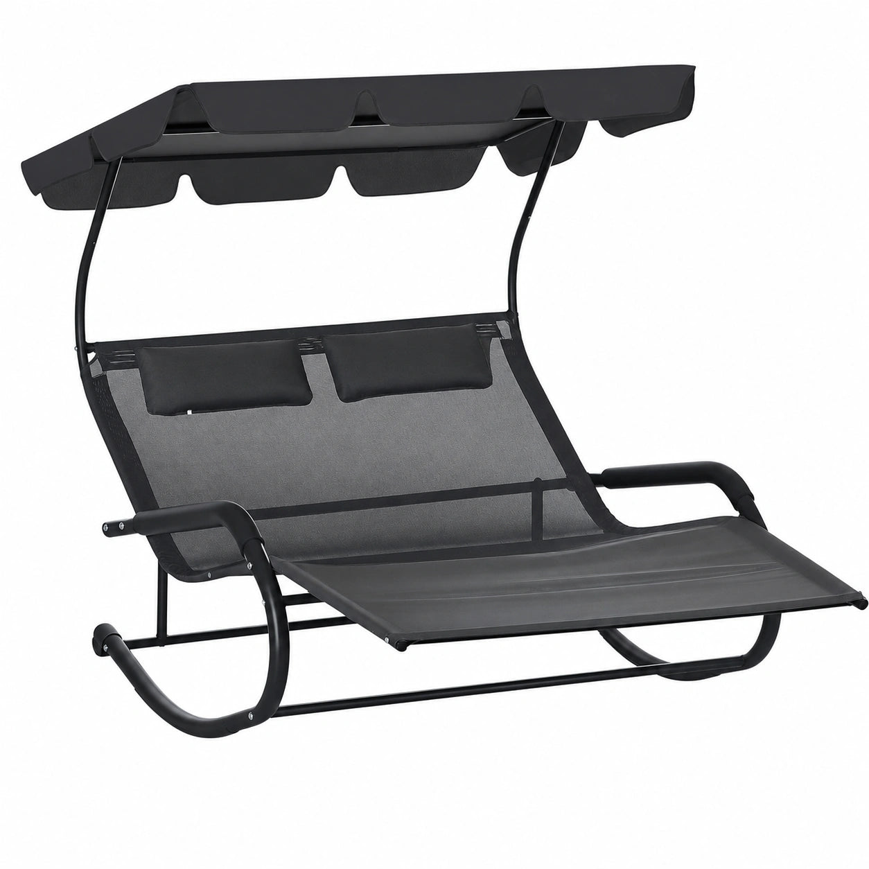 Chaise Longue Double avec Toit Solaire et Appuie-têtes Amovibles pour 2 Personnes