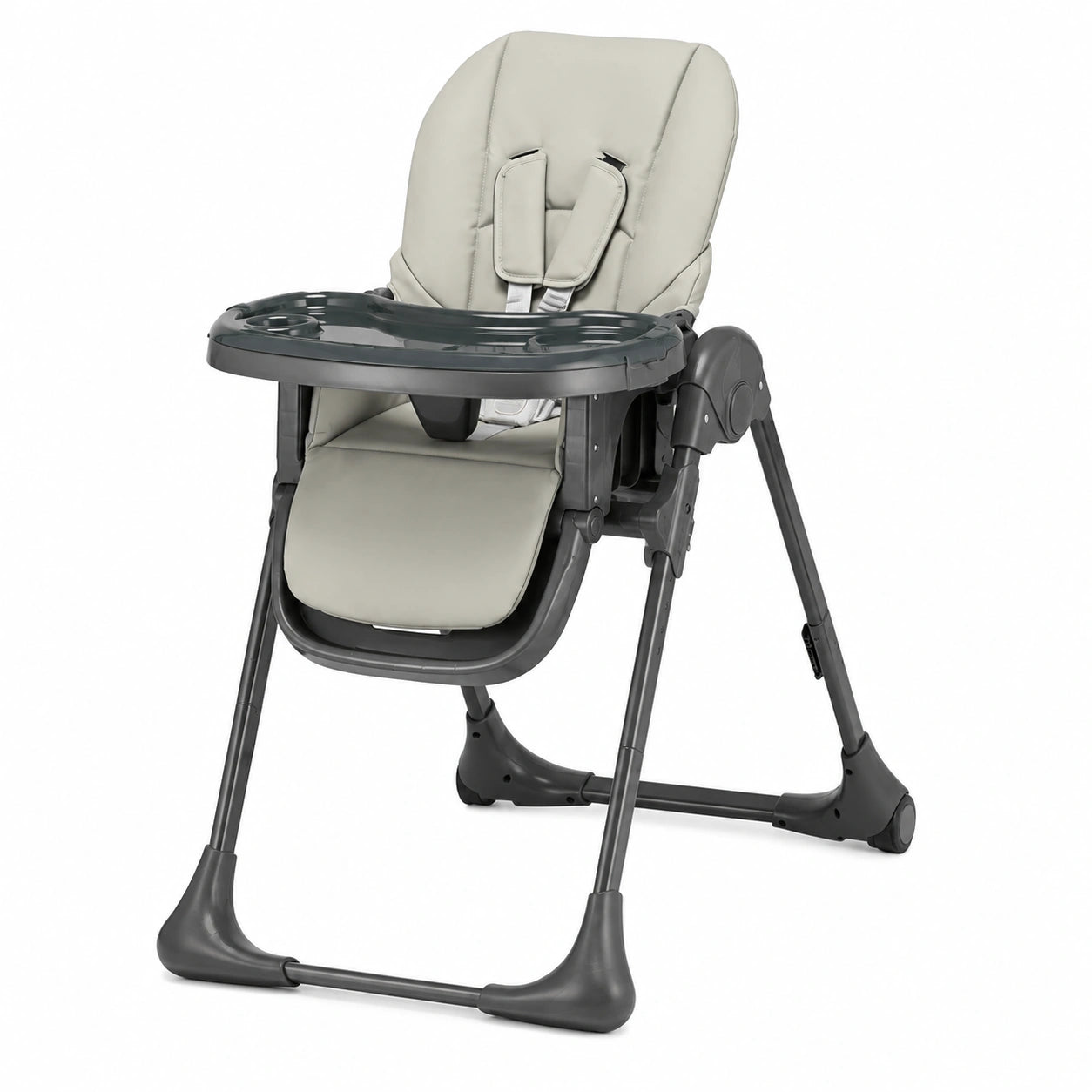 Chaise Haute Bébé 2 en 1 Ergonomique et Confortable, Inclinable et Pliable, Hauteur Réglable, Repose-Pieds, Plateau Amovible, Inclus Jouets, Couleur Grise