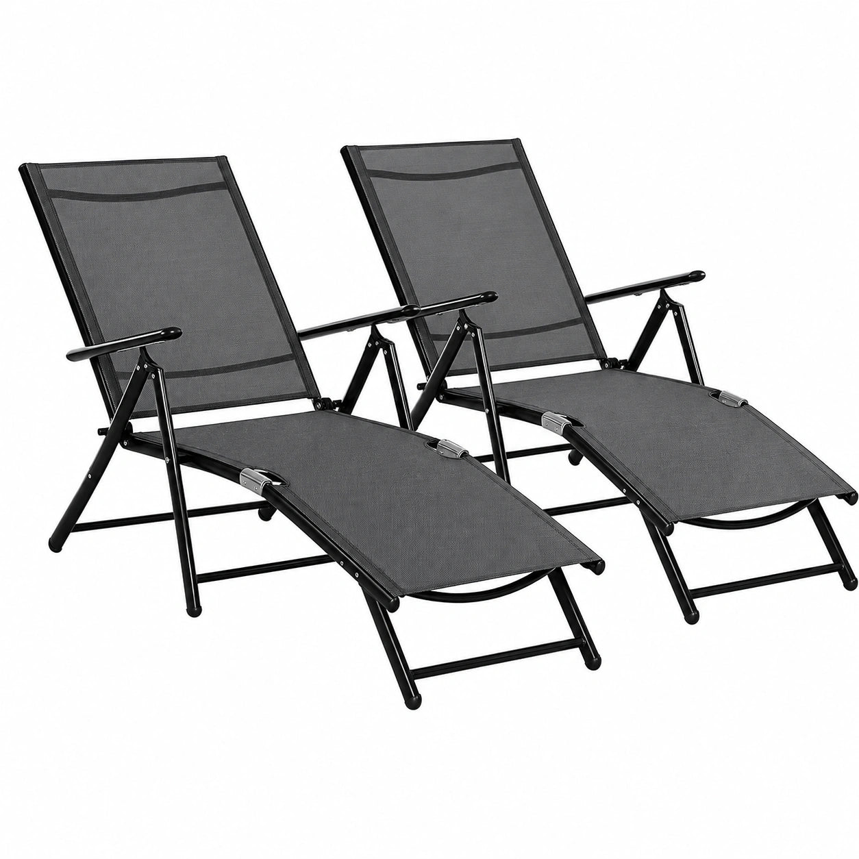 Lot de 2 Chaises Longues Pliables Réglables pour Jardin et Piscine