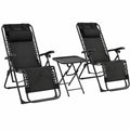 Lot de 2 Chaises Longues Pliables Inclinables avec Table, Fauteuil de Jardin Relaxant