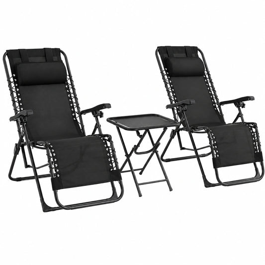 Lot de 2 Chaises Longues Pliables Inclinables avec Table, Fauteuil de Jardin Relaxant