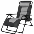 Chaise Longue Extérieure Pliable et Inclinable avec Porte-gobelet et Appui-tête, Capacité 200kg, Gris