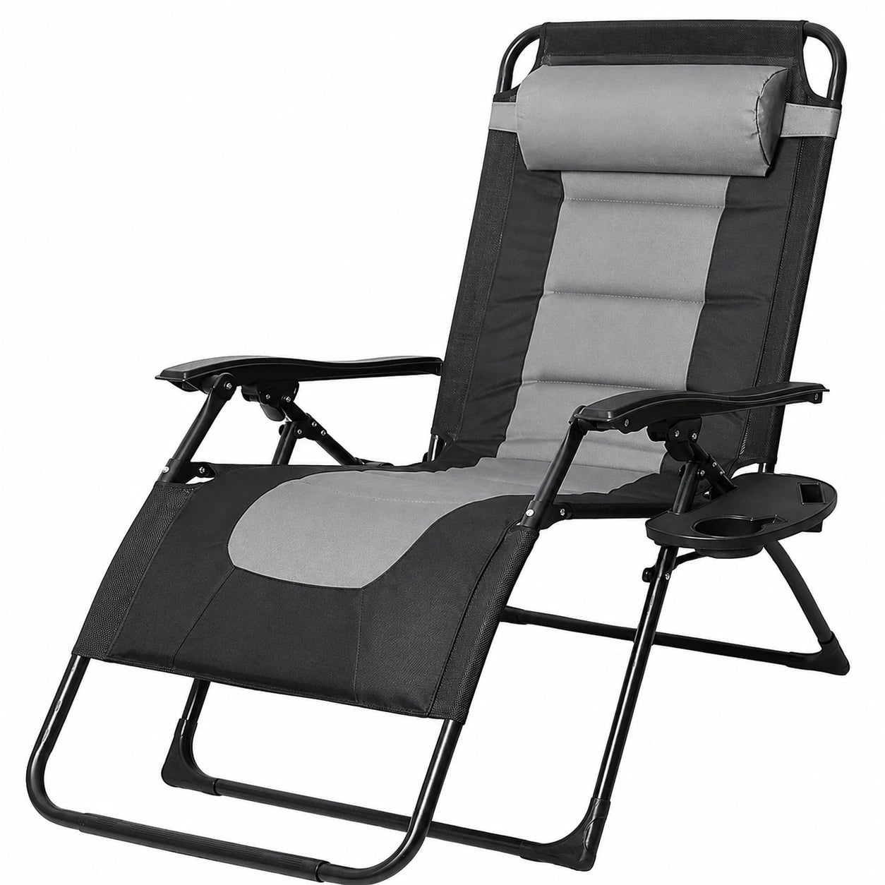 Chaise Longue Extérieure Pliable et Inclinable avec Porte-gobelet et Appui-tête, Capacité 200kg, Gris