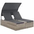 Lit de jardin double en rotin avec auvent et coussins