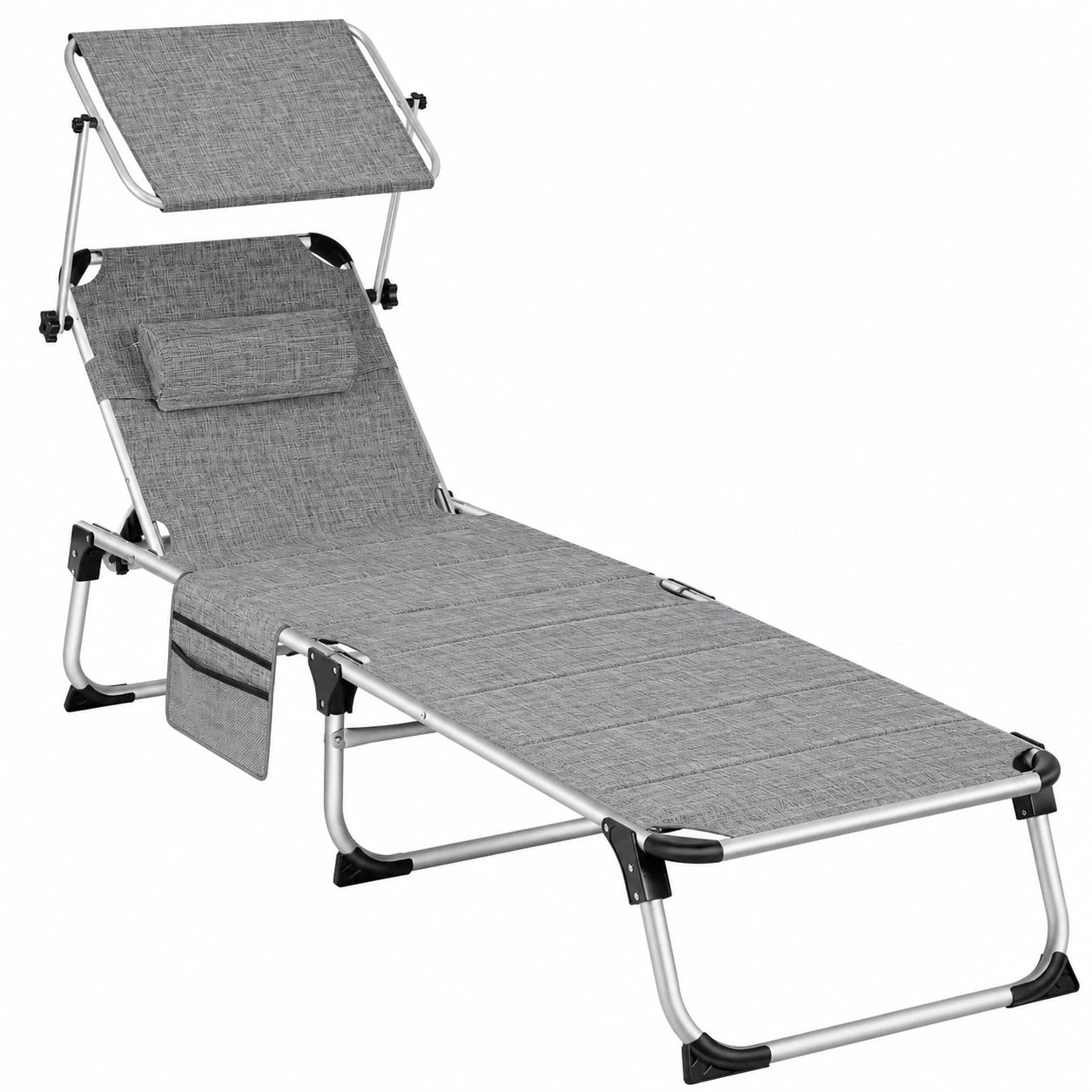 Chaise Longue Pliante avec Pare-Soleil pour Jardin et Plage