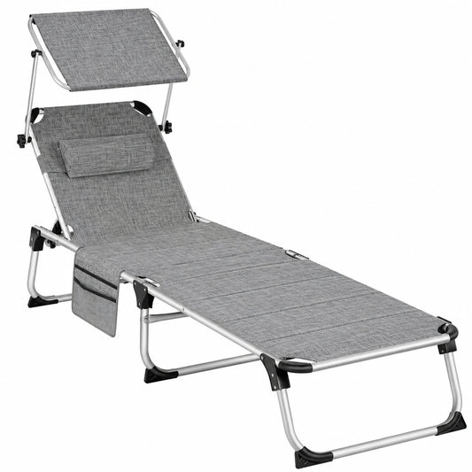 Chaise Longue Pliante avec Pare-Soleil pour Jardin et Plage
